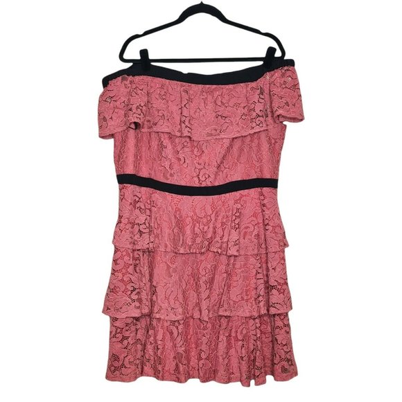 City Chic Dresses & Skirts - City Chic Size M 18 Red Maroon Floral Lace Off Shoulder Tiered Dress Plus Size